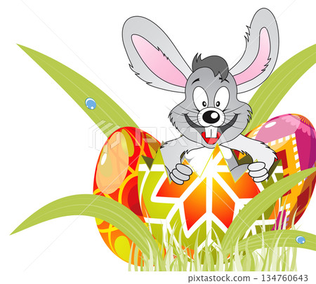 Easter Frame with Eggs and Rabbit 134760643