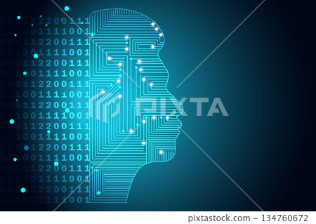 Artificial Intelligence Human Face Digital Data Technology Concept 134760672