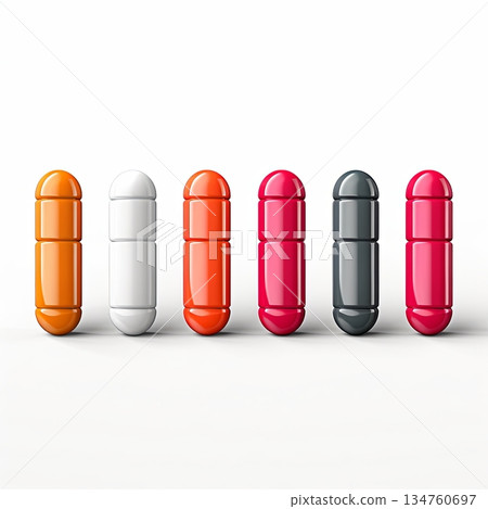 Colorful Pill Capsules Isolated on White Background. Medical Treatment and Healthcare Concept. 134760697