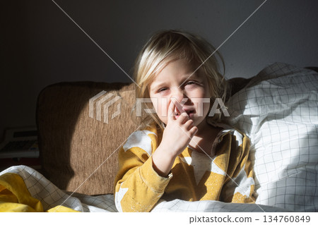 Little 4 Year Old Blonde Girl Picking Her Nose Little 4 Year Old Blonde Girl Picking Her Nose 134760849