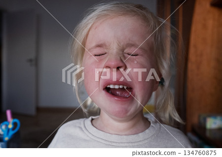 Little 4 Year Old Blonde Girl Crying Bitterly 134760875