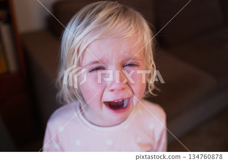 Little 4 Year Old Blonde Girl Crying Bitterly Little 4 Year Old Blonde Girl Crying Bitterly 134760878