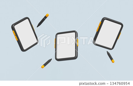 Tablet and Stylus Pen Mock up. 3D Rendering. Tablet and Stylus Pen Mock up. 3D Rendering. 134760954