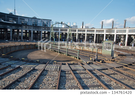Steam locomotive turntable and shed Steam locomotive turntable and shed 134761420
