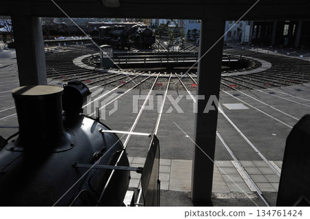 Steam locomotive turntable and shed Steam locomotive turntable and shed 134761424
