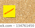 Yellow note paper with word necessary on cork board background with copy space 134761450
