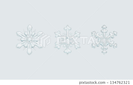 Detailed Crystal Snowflakes. 3D Rendering. Detailed Crystal Snowflakes. 3D Rendering. 134762321