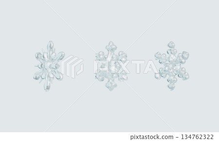 Detailed Crystal Snowflakes. 3D Rendering. Detailed Crystal Snowflakes. 3D Rendering. 134762322