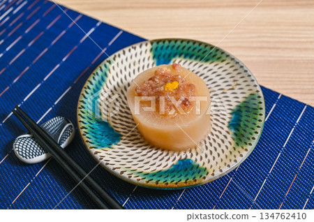 Yuzu-scented steamed radish with meat and miso sauce Yuzu-scented steamed radish with meat and miso sauce 134762410
