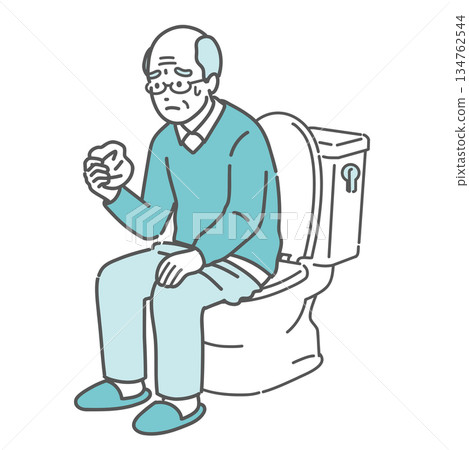 圖說：一位老人檢查衛生紙上是否有血便或其他異常狀況（自我檢查，焦慮） 134762544