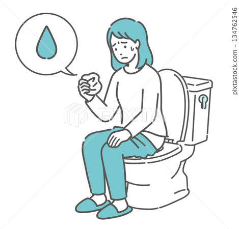 Illustration of a woman checking menstrual blood, vaginal discharge, and urinary incontinence by checking toilet paper (abnormal bleeding/droplet icon) Illustration of a woman checking menstrual blood, vaginal discharge, and urinary incontinence by checking toilet paper (abnormal bleeding/droplet icon) 134762546