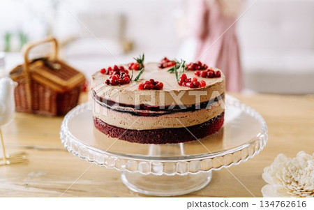 beautiful cake with cherry beautiful cake with cherry 134762616
