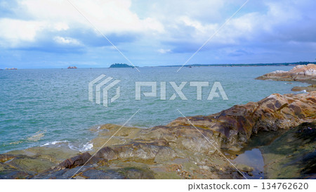 Panoramic View of Tempilang Coastline with Distant Islands and Vessels Panoramic View of Tempilang Coastline with Distant Islands and Vessels 134762620