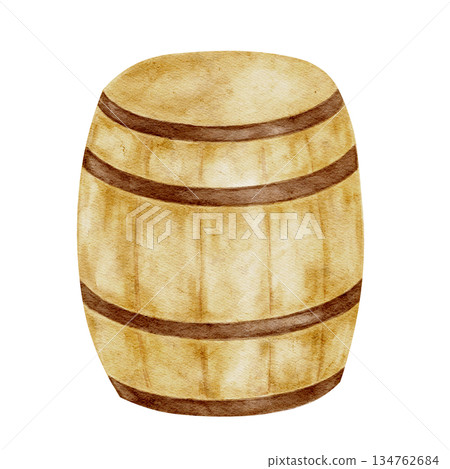 Wooden beer barrel with rustic texture, isolated, hand painted watercolor clipart. Perfect for Irish pub designs, St. Patricks Day decor, brewery graphics, and festive alcohol themes. Wooden beer barrel with rustic texture, isolated, hand painted watercolor clipart. Perfect for Irish pub designs, St. Patricks Day decor, brewery graphics, and festive alcohol themes. 134762684