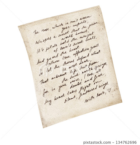 Handwritten letter paper in beige and sepia tones, watercolor illustration. Perfect for Valentine correspondence designs, stationery sets, journaling pages, invitations, packaging Handwritten letter paper in beige and sepia tones, watercolor illustration. Perfect for Valentine correspondence designs, stationery sets, journaling pages, invitations, packaging 134762696