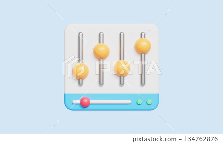 Audio Equalizer Control Panel with Sliders. 3D Rendering. Audio Equalizer Control Panel with Sliders. 3D Rendering. 134762876