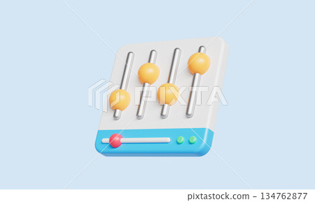 Audio Equalizer Control Panel with Sliders. 3D Rendering. 134762877