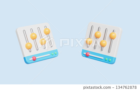 Audio Equalizer Control Panel with Sliders. 3D Rendering. Audio Equalizer Control Panel with Sliders. 3D Rendering. 134762878