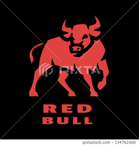 Silhouette of an aggressive bull, on dark background. 134762880
