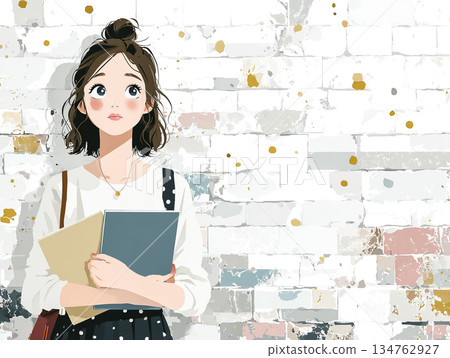 Illustration of a high school student studying positively, easy to use for a cram school pamphlet 134762927