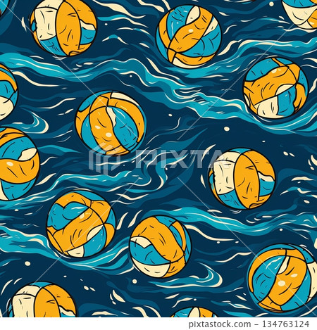 Dynamic Water Polo Balls on Waves A Seamless Pattern for Sport Themed Designs and Creative Projects Dynamic Water Polo Balls on Waves A Seamless Pattern for Sport Themed Designs and Creative Projects 134763124