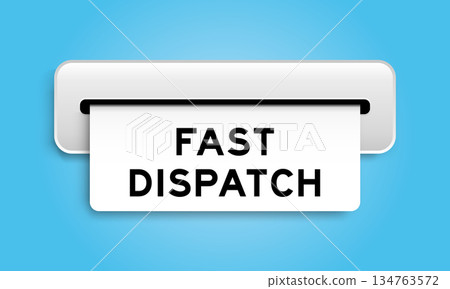 White coupon banner with word fast dispatch from machine on blue color background White coupon banner with word fast dispatch from machine on blue color background 134763572