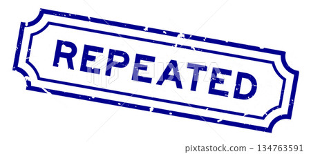 Grunge blue repeated word rubber seal stamp on white background 134763591