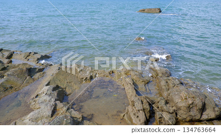 High Angle View of Coastal Rocks and Natural Tide Pools 134763664