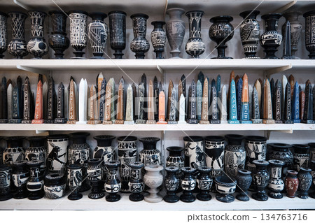 Traditional Alabaster Trinkets Display on Shelves Traditional Alabaster Trinkets Display on Shelves 134763716