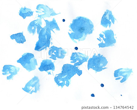 Abstract Blue Watercolor Blots on White Paper Background for Artistic Design Projects Abstract Blue Watercolor Blots on White Paper Background for Artistic Design Projects 134764542