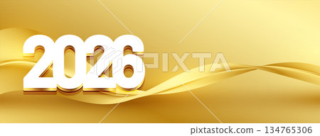 3d style 2026 text golden banner with ribbon design 134765306