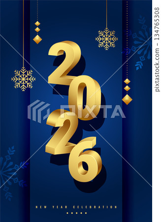 3d style golden 2026 new year festive poster 134765308