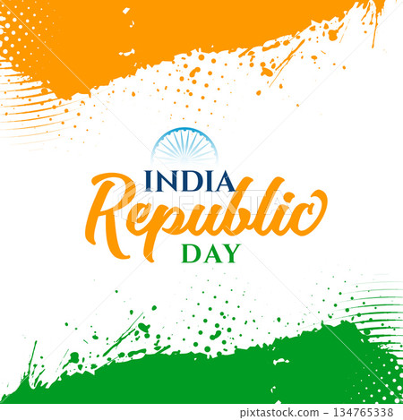 artistic india republic day background with ashoka chakra and tricolor brush stroke 134765338