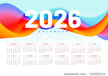 decorative colorful 2026 calendar template decorative colorful 2026 calendar template 134765353