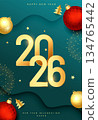 xmas themed 2026 new year greeting poster design 134765442