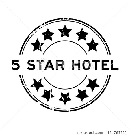 Grunge black 5 star hotel word with star icon round rubber seal stamp on white background Grunge black 5 star hotel word with star icon round rubber seal stamp on white background 134765521
