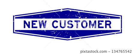 Grunge blue new customer word hexagon rubber seal stamp on white background 134765542