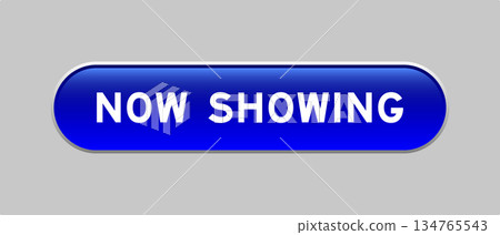 Blue color capsule shape button with word now showing on gray background 134765543