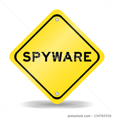 Yellow color transportation sign with word spyware on white background 134765550