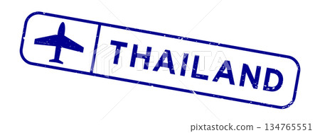 Grunge blue thailand word with plane icon square rubber seal stamp on white background Grunge blue thailand word with plane icon square rubber seal stamp on white background 134765551