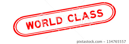 Grunge red world class word rubber seal stamp on white background 134765557
