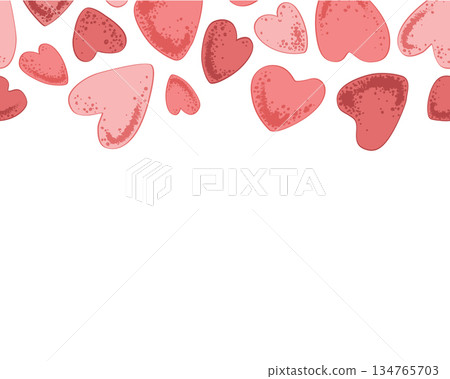 Pink hearts seamless pattern. Valentines day horizontal border frame design element. Vector isolated illustration. 134765703