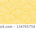 Yellow swirl pattern. Noodle texture for packaging and menus. Abstract spaghetti background. Chinese-style design. 134765758
