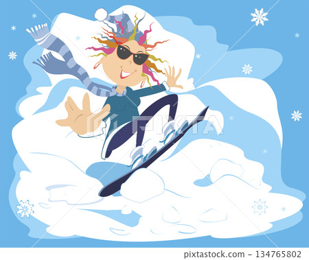 Winter sport. Young woman a snowboarder. Active lifestyle. Happy young woman riding on the snowboard Winter sport. Young woman a snowboarder. Active lifestyle. Happy young woman riding on the snowboard 134765802