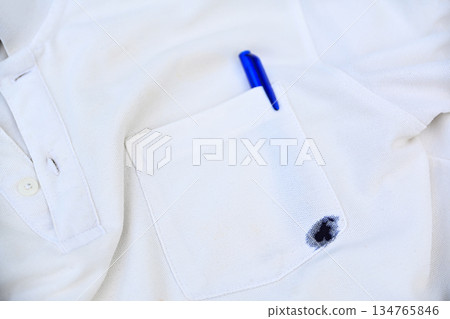 blue ink dirty stain on white shirt for cleaning concept idea in work house blue ink dirty stain on white shirt for cleaning concept idea in work house 134765846