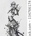 Ink painting illustration of samurai confrontation 134766174