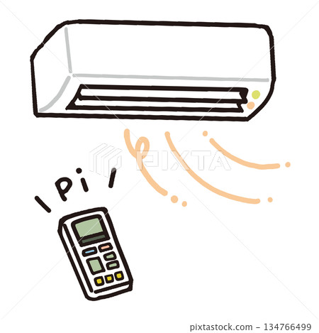 Hand-drawn illustration of air conditioner and remote control (heating) Hand-drawn illustration of air conditioner and remote control (heating) 134766499