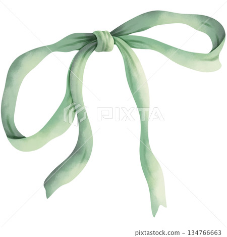 Hand-drawn watercolor illustration of a green bow. Hand-drawn watercolor illustration of a green bow. 134766663