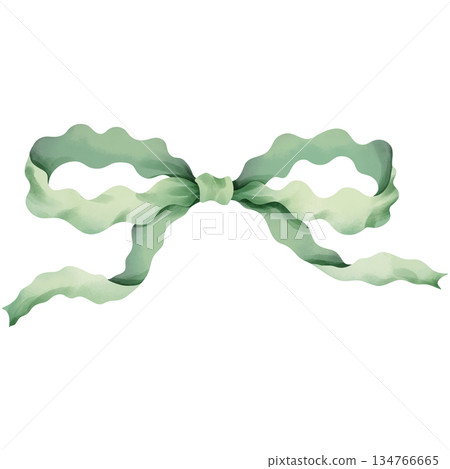 Hand-drawn watercolor illustration of a green bow. 134766665