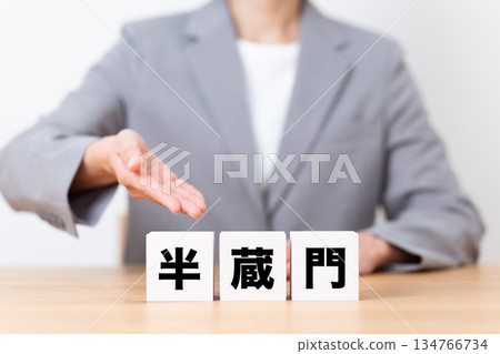 半藏門街區和一位身穿西裝的中年職業女性 半藏門街區和一位身穿西裝的中年職業女性 134766734